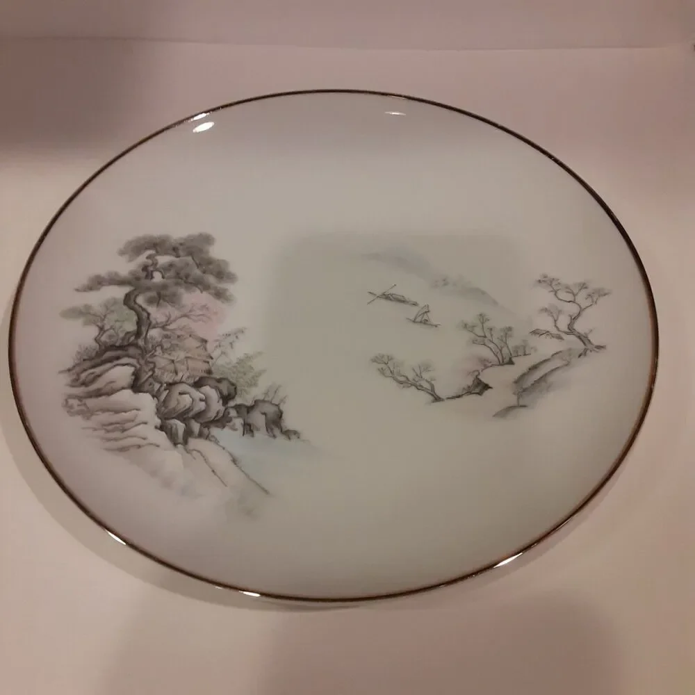 Vintage Seizan Fine China Japan Plate Sansui Pastel Intricate 7.75